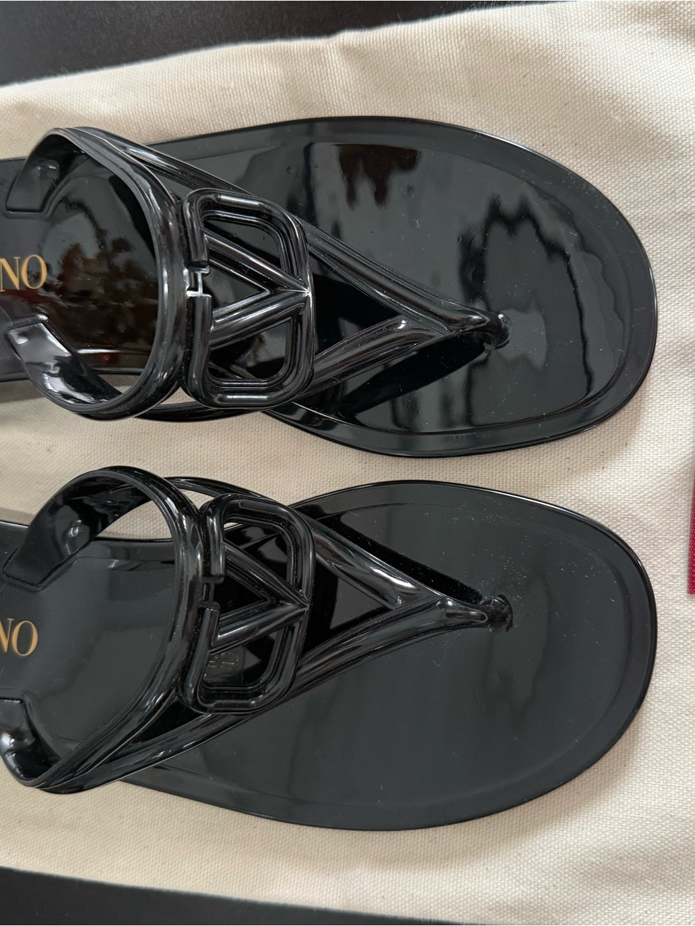 Valentino Garavani Black Gloss Jelly Thong Sandals